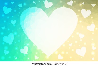 Light Blue, Green vector abstract Triangle Geometrical Heart on white polygonal background. Happy Valentine's Day Greeting Card. Stock template for your design.