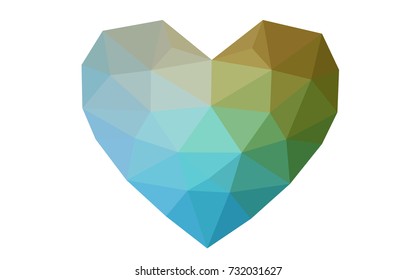 Light Blue, Green vector abstract Triangle Geometrical Heart on white polygonal background. Happy Valentine's Day Greeting Card. Stock template for your design.