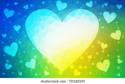 Light Blue, Green vector abstract Triangle Geometrical Heart on white polygonal background. Happy Valentine's Day Greeting Card. Stock template for your design.