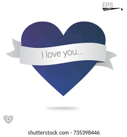 Light Blue, Green vector abstract Triangle Geometrical Heart on white polygonal background. Happy Valentine's Day Greeting Card. Stock template for your design.