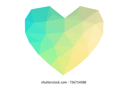 Light Blue, Green vector abstract Triangle Geometrical Heart on white polygonal background. Happy Valentine's Day Greeting Card. Stock template for your design.