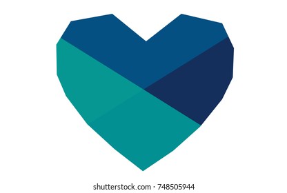 Light Blue, Green vector abstract Triangle Geometrical Heart on white polygonal background. Happy Valentine's Day Greeting Card. Stock template for your design.