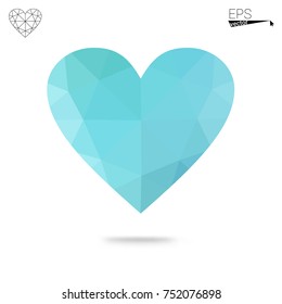Light Blue, Green vector abstract Triangle Geometrical Heart on white polygonal background. Happy Valentine's Day Greeting Card. Stock template for your design.