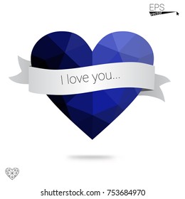 Light Blue, Green vector abstract Triangle Geometrical Heart on white polygonal background. Happy Valentine's Day Greeting Card. Stock template for your design.