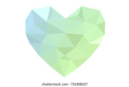 Light Blue, Green vector abstract Triangle Geometrical Heart on white polygonal background. Happy Valentine's Day Greeting Card. Stock template for your design.