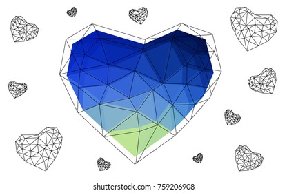 Light Blue, Green vector abstract glitter heart shape on white background in love concept for valentine's day with sweet and romantic moment. Polygonal design for your business.