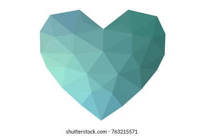 Light Blue, Green vector abstract glitter heart shape on white background in love concept for valentine's day with sweet and romantic moment. Polygonal design for your business.