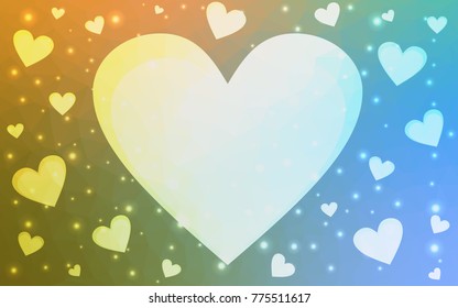 Light Blue, Green vector abstract glitter heart shape on white background in love concept for valentine's day with sweet and romantic moment. Polygonal design for your business.