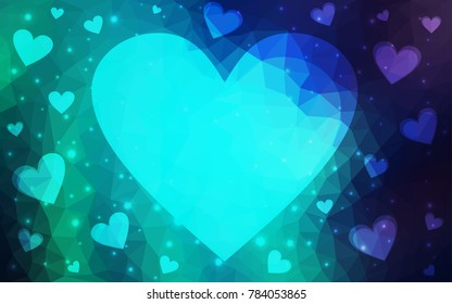 Light Blue, Green vector abstract glitter heart shape on white background in love concept for valentine's day with sweet and romantic moment. Polygonal design for your business.