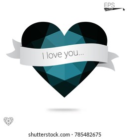 Light Blue, Green vector abstract Triangle Geometrical Heart on white polygonal background. Happy Valentine's Day Greeting Card. Stock template for your design.
