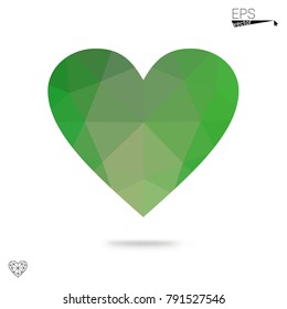 Light Blue, Green vector abstract Triangle Geometrical Heart on white polygonal background. Happy Valentine's Day Greeting Card. Stock template for your design.