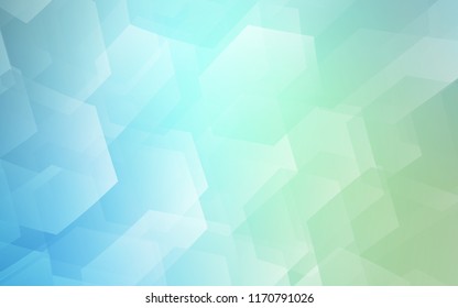 Light Blue, Green vector backdrop with hexagons. Illustration of colored hexagons on white surface. Pattern can be used for landing pages.