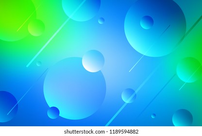 Light Blue, Green vector backdrop with dots. Blurred bubbles on abstract background with colorful gradient. Pattern can be used for futuristic ad, booklets.