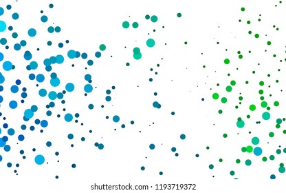 Light Blue, Green vector backdrop with dots, spots. Blurred decorative design in abstract style with bubbles. Pattern of water, rain drops.