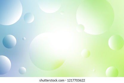 Light Blue, Green vector backdrop with dots. Blurred decorative design in abstract style with bubbles. Pattern can be used for futuristic ad, booklets.