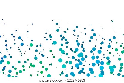 Light Blue, Green vector backdrop with dots, spots. Abstract illustration with colored bubbles in nature style. Pattern of water, rain drops.