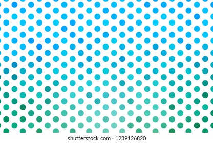 Light Blue, Green vector backdrop with dots. Glitter abstract illustration with blurred drops of rain. Pattern for ads, booklets.