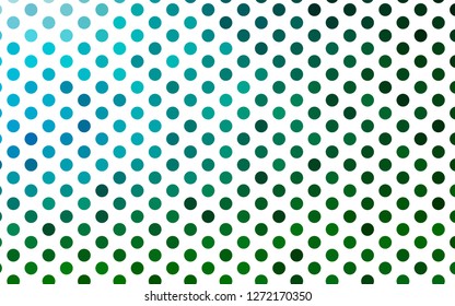 Light Blue, Green vector backdrop with dots. Illustration with set of shining colorful abstract circles. Pattern for ads, booklets.