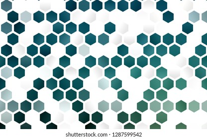 Light Blue, Green vector backdrop with hexagons. Illustration of colored hexagons on white surface. Pattern for ads, leaflets.