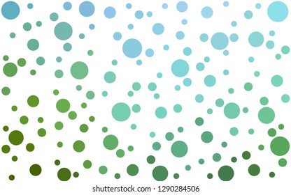 Light Blue, Green vector  backdrop with dots. Beautiful colored illustration with blurred circles in nature style. Pattern for futuristic ad, booklets.