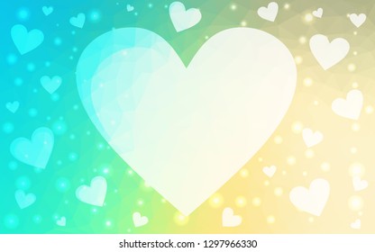 Light Blue, Green vector  backdrop with sweet hearts. Hearts on blurred abstract background with colorful gradient. Design for ad, poster, banner of Valentine Day.