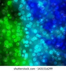 Light Blue, Green vector backdrop with circles. Colorful illustration with gradient dots in nature style. Pattern for websites, landing pages.