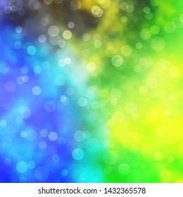 Light Blue, Green vector backdrop with circles. Abstract colorful disks on simple gradient background. Design for your commercials.
