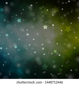 Light Blue, Green vector backdrop with circles, stars. Abstract illustration with colorful spots, stars. Template for business cards, websites.