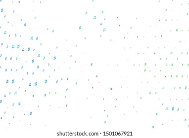 Light Blue, Green vector backdrop with music notes. Modern abstract illustration with melody keys. Pattern for festival leaflets.