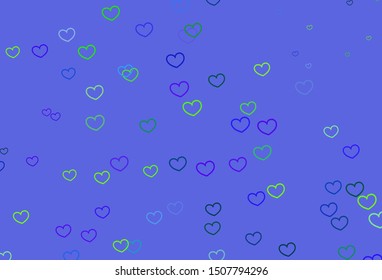 Light Blue, Green vector backdrop with sweet hearts. Blurred decorative design in doodle style with hearts. Template for Valentine's greeting postcards.