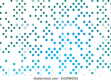 Light Blue, Green vector backdrop with dots. Glitter abstract illustration with blurred drops of rain. Template for your brand book.