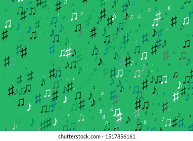 Light Blue, Green vector backdrop with music notes. Shining illustration of colorful gradient music notes. Pattern for festival leaflets.