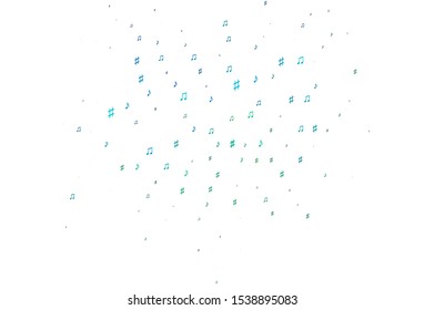 Light Blue, Green vector backdrop with music notes. Abstract illustration with colorful symbols of melody. Pattern for festival leaflets.