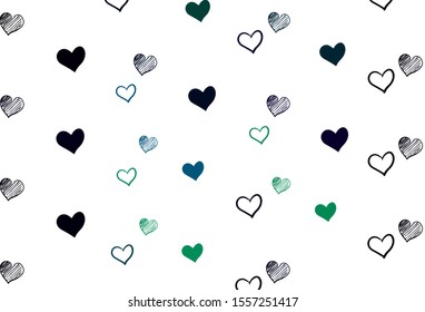 Light Blue, Green vector backdrop with sweet hearts. Hearts on blurred abstract background with colorful gradient. Pattern for marriage gifts, congratulations.