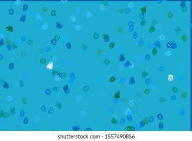Light Blue, Green vector backdrop with dots. Blurred bubbles on abstract background with colorful gradient. Design for posters, banners.