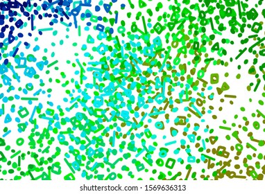 Light Blue, Green vector backdrop with memphis shapes. Decorative design in abstract style with random forms. Simple design for your web site.