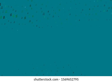 Light Blue, Green vector backdrop with music notes. Modern abstract illustration with melody keys. Template for fasion magazines.