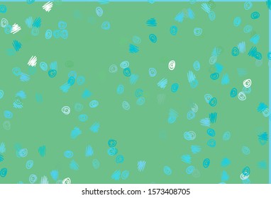 Light Blue, Green vector backdrop with dots. Modern abstract illustration with colorful water drops. Template for your brand book.