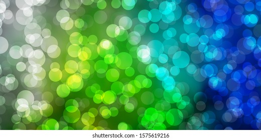 Light Blue, Green vector backdrop with dots. Abstract colorful disks on simple gradient background. Pattern for websites.