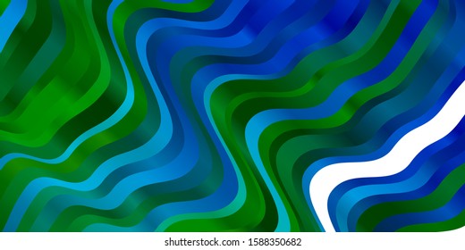 Light Blue, Green vector backdrop with circular arc. Bright sample with colorful bent lines, shapes. Pattern for commercials, ads.