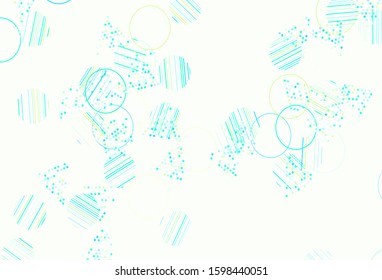 Light Blue, Green vector backdrop with lines, circles. Illustration with set of colorful circles, triangles. Best design for poster, banner.