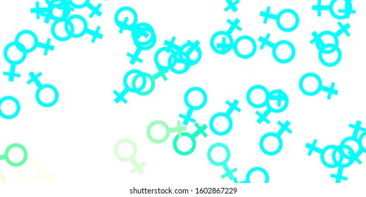Light Blue, Green vector backdrop with woman's power symbols. Simple design in abstract style with women’s rights activism. Best design to show the power of women.