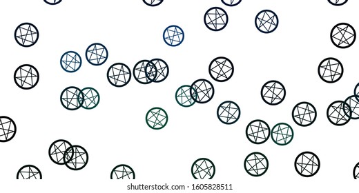 Light Blue, Green vector backdrop with mystery symbols. Abstract illustration with gothic gradient shapes. Simple base for your occult design.