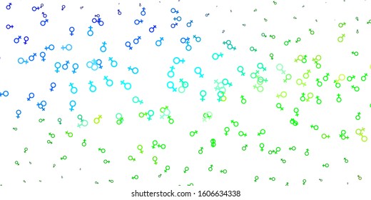 Light Blue, Green vector backdrop with woman's power symbols. Simple design in abstract style with women’s rights activism. Elegant design for wallpapers.