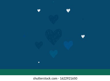 Light Blue, Green vector backdrop with sweet hearts. Beautiful celebration style hearts on abstract illustration. Pattern for valentine's ad, booklets.