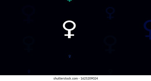 Light Blue, Green vector backdrop with woman's power symbols. Colorful illustration with gradient feminism shapes. Background for ui designers.