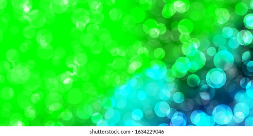 Light Blue, Green vector backdrop with dots. Illustration with set of shining colorful abstract spheres. Design for your commercials.