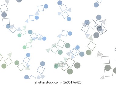 Light Blue, Green vector backdrop with lines, circles, rhombus. Glitter abstract illustration with spheres, squares, lines. Template for wallpapers.