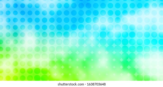 Light Blue, Green vector backdrop with dots. Abstract decorative design in gradient style with bubbles. Pattern for websites.