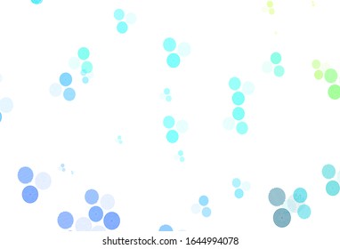 Light Blue, Green vector backdrop with dots. Blurred decorative design in abstract style with bubbles. Design for your business advert.